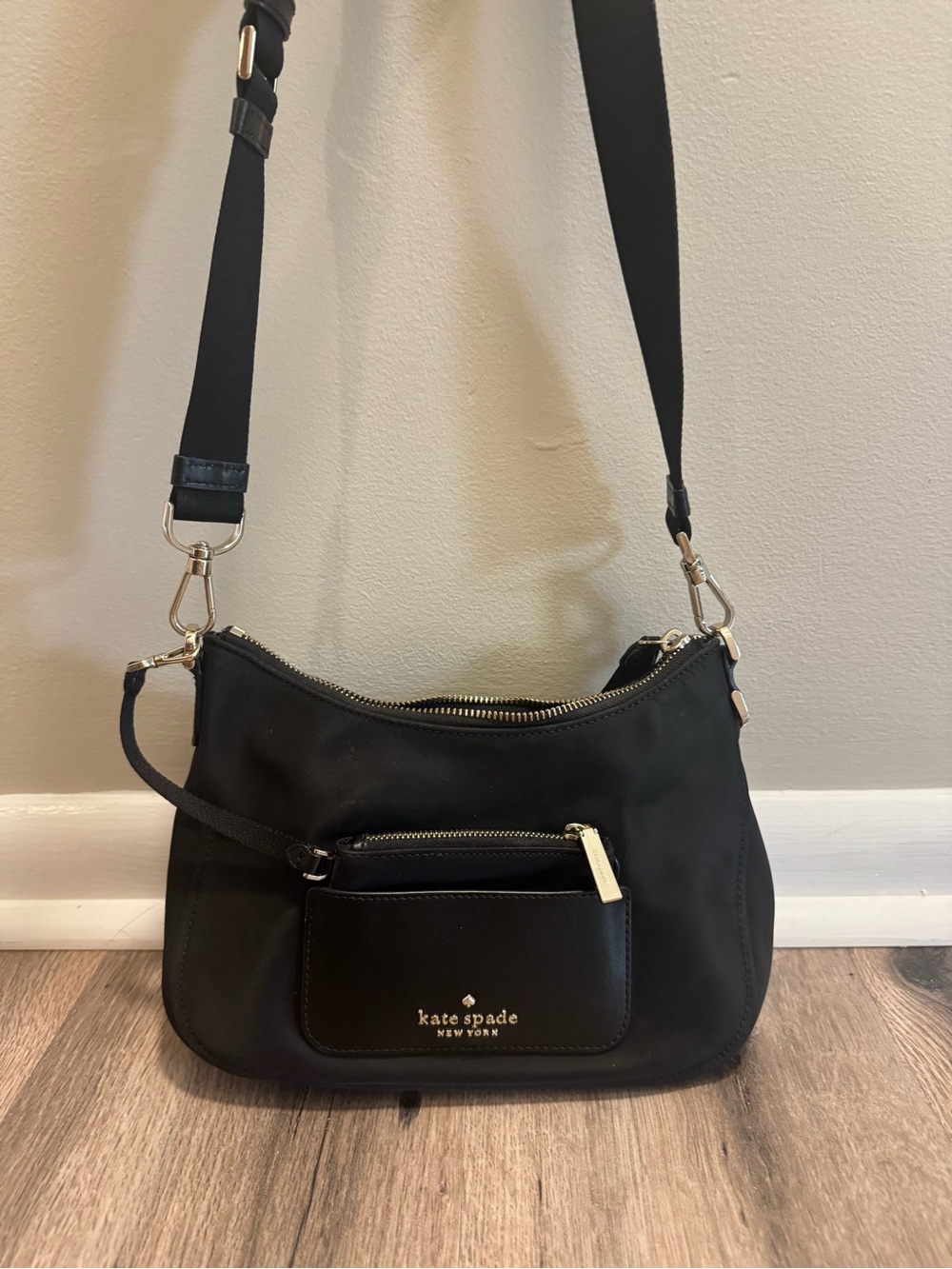 kate spade Black Nylon Crossbody with Gold Hardware